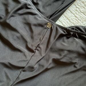 Black VS Swim One-Piece with Gold Logo Accent